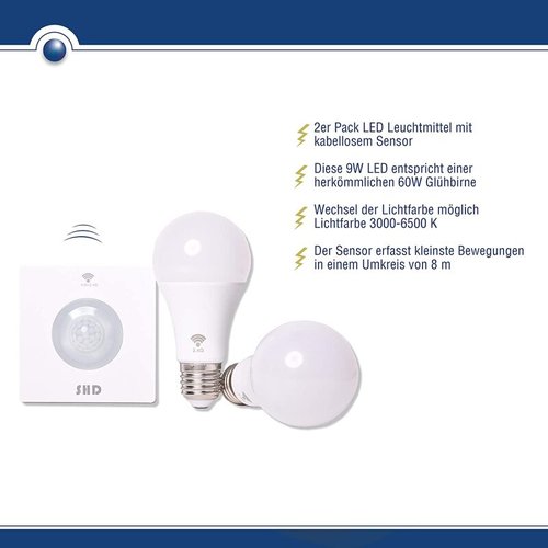 LED Leuchtmittel 2er Pack mit kabellosem Sensor